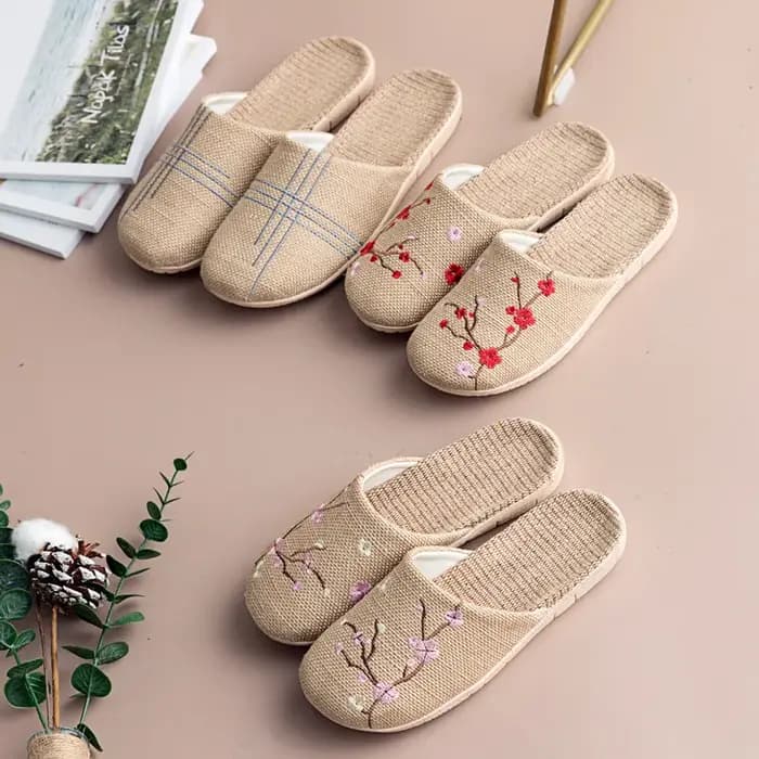 Chaussons d'intérieur en lin de style chinois pour femmes et hommes