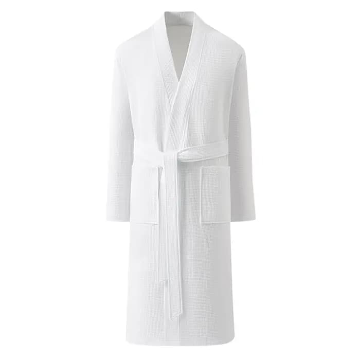 Peignoir pour hommes Premium - Tissage gaufré 100 % coton en bleu saphir avec col en V et ceinture à