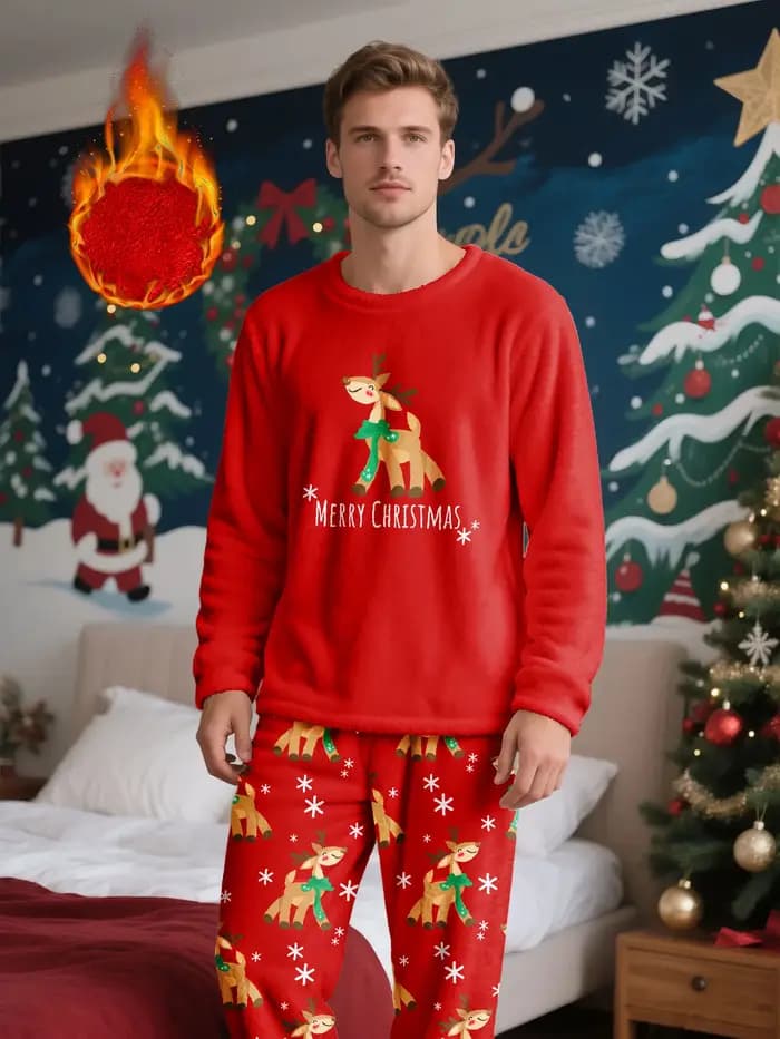 Ensemble pyjama en polaire pour homme sur le thème de Noël