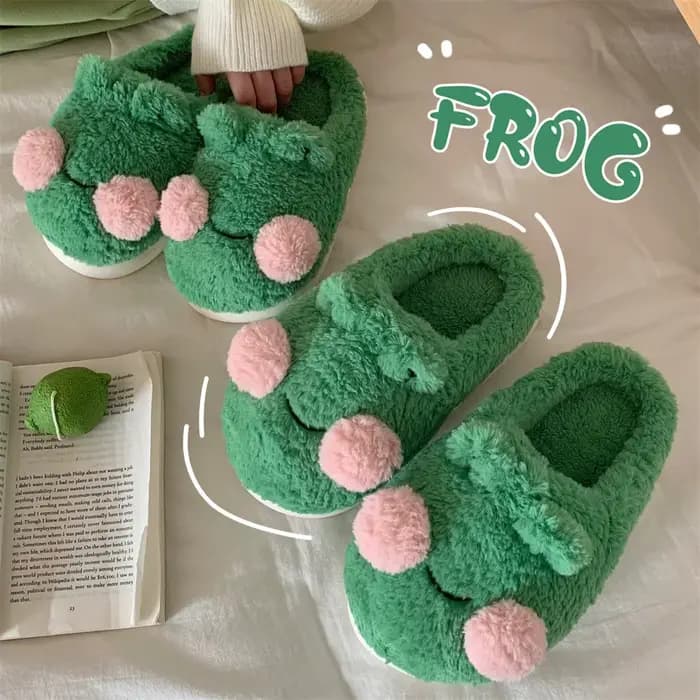 Pantoufles en coton grenouille de dessin animé pour hommes et femmes
