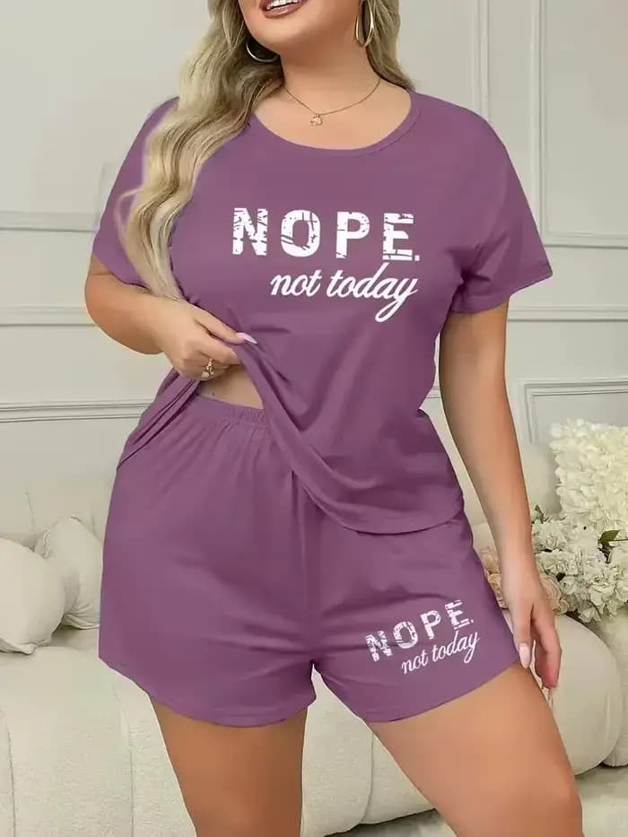 Ensemble de pyjama pour femmes grandes tailles - Imprimé cœur tendance