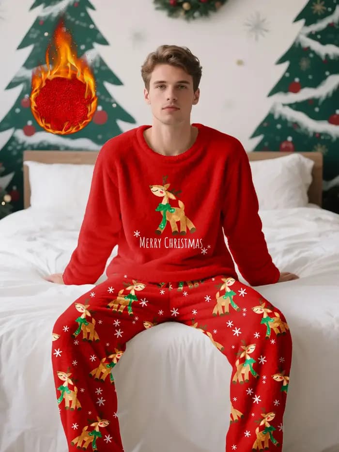Ensemble pyjama en polaire pour homme sur le thème de Noël