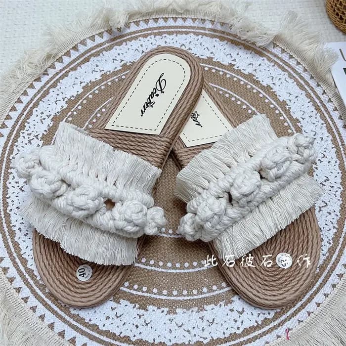 FHC 2024 nouveaux pantoufles en macramé faites à la main pour femmes
