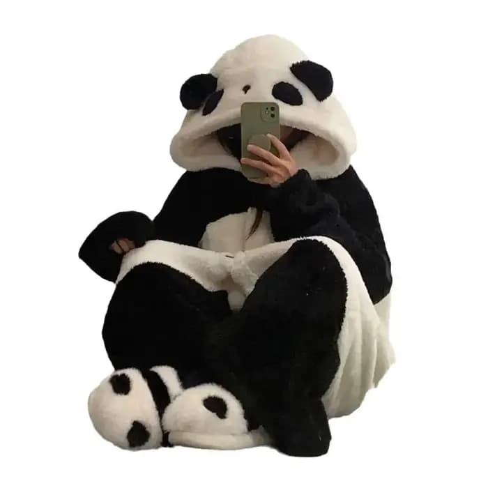 Pyjama Kigurumi Cosplay Costume de fête vêtements de détente dessin animé Panda longue Robe combinaison hiver femmes épaissir corail polaire Homewear