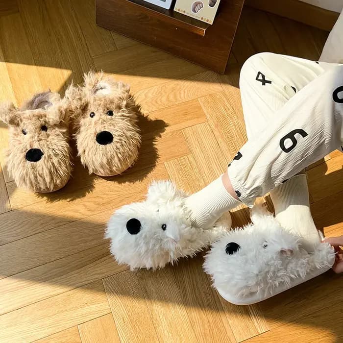 Chien chiot pantoufle femmes maison thermique floue mignon hiver chaud fourrure en peluche intérieur paresseux femme