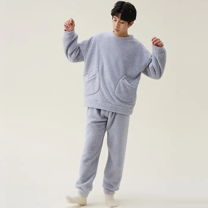 Ensemble de pyjamas en velours chaud pour hommes, vêtements de maison épais, vêtements de nuit décon