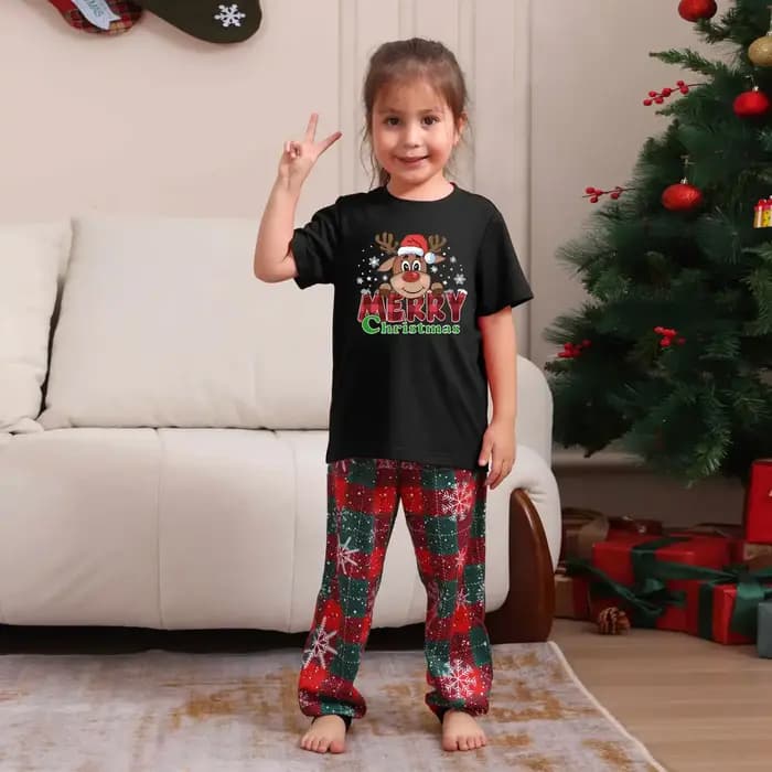 Ensemble pyjama de noël à manches courtes, imprimé de dessin animé, tenue assortie pour adultes et enfants, t-shirt + pantalon, costume 2 pièces, barboteuse pour bébé, Look de famille