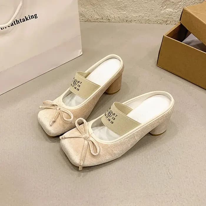 Nouvelles pantoufles d'été à pois avec nœud papillon et talon haut