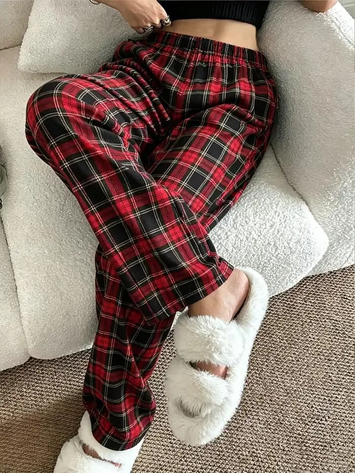 Nouveau pantalon de pyjama à carreaux rouge et noir 2026 – Doux