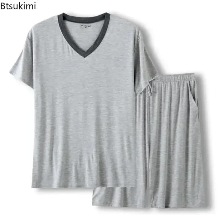 Ensembles de pyjama décontractés d'été pour hommes 2026 – Tenues de nuit douces en modal avec t-shirt à manches courtes et pantalon court – Grandes tailles – Vêtements d'intérieur