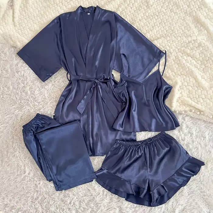 Printemps été 4 pièces ensemble de pyjamas femme pyjama vêtements de nuit Sexy peignoir fronde Short