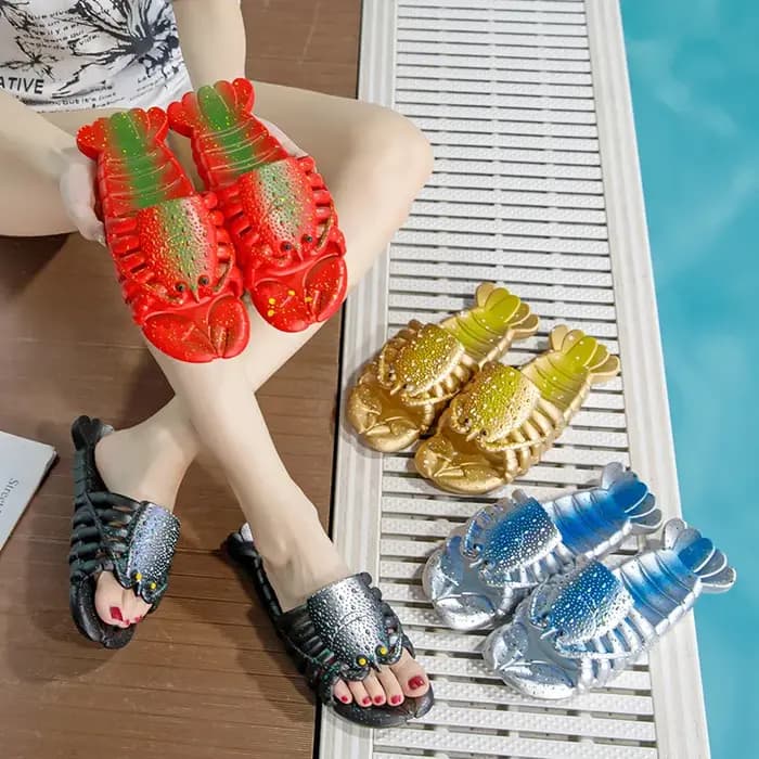 Nouveau pantoufle de homard créative femme diapositives drôles chaussures pour tongs d'été femmes doux écrevisses pantoufles unisexes grande taille 45 46