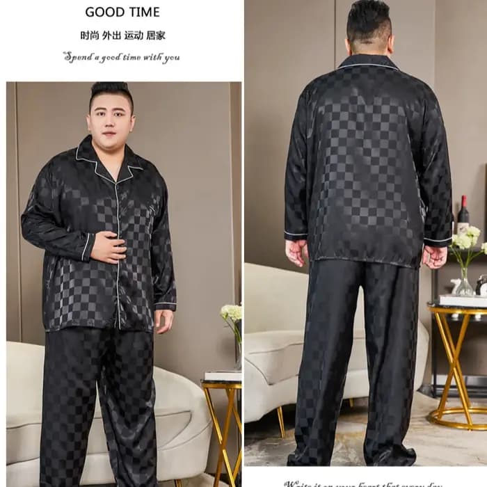 5XL 165kg grande taille pyjamas hommes printemps Satin soyeux vêtements de nuit à manches longues