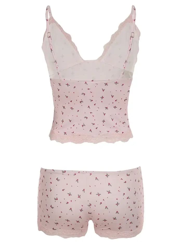 Ensemble de pyjama deux pièces en dentelle florale pour femmes