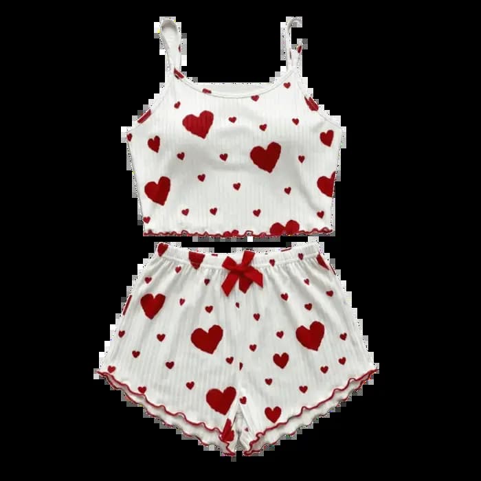 Ensemble de pyjama décontracté pour femme avec motif cœur