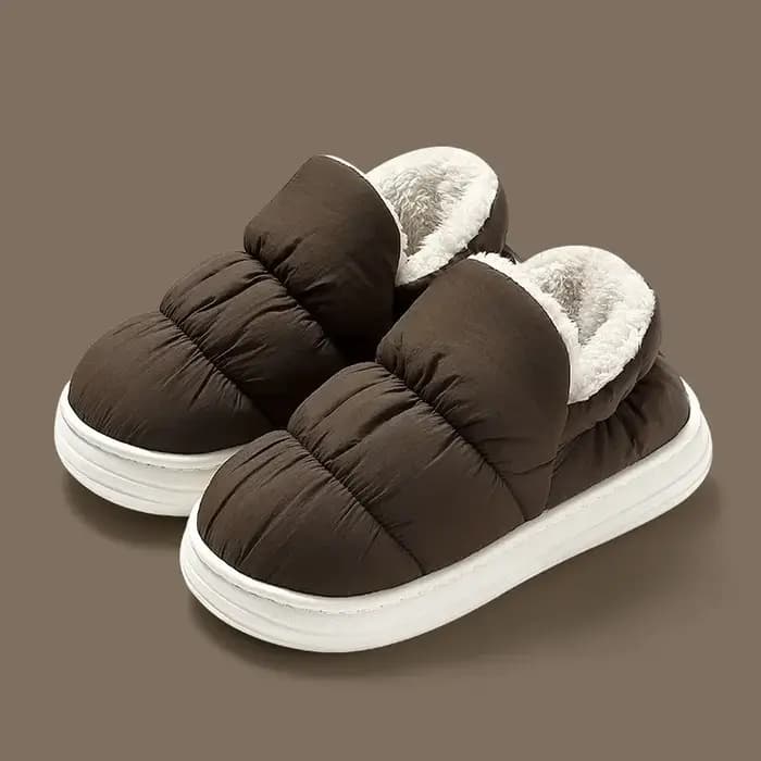 Pantoufles d'hiver en tissu imperméable pour hommes et femmes, chaussures chaudes en peluche, antidé