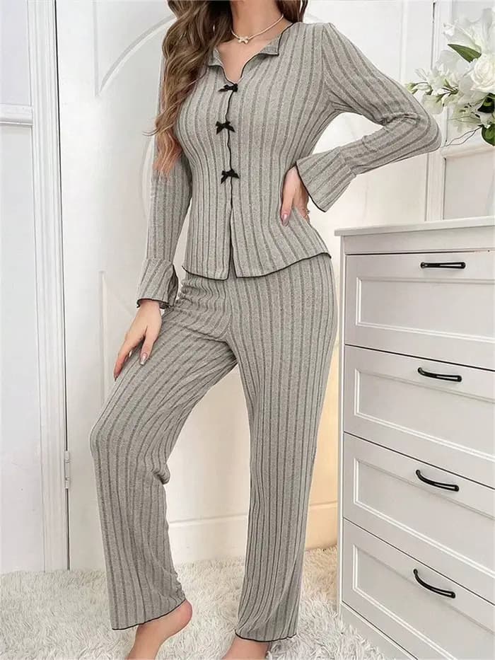 Ensemble de pyjama en tricot côtelé à manches longues pour femmes