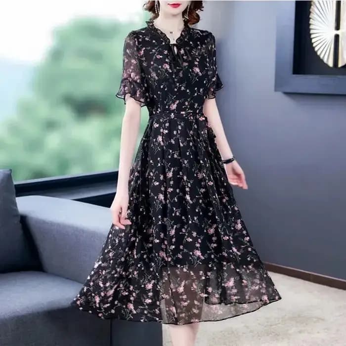 Femmes été en mousseline de soie imprimé robes 2025 printemps été longue élégante robe à cordon femme grande taille