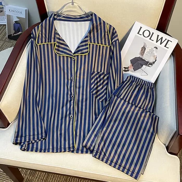 Pyjamas rayés coréens pour le printemps et nouveau style haut de gamme pour les vêtements de maison des filles et les ensembles étudiants pouvant être portés à l'extérieur