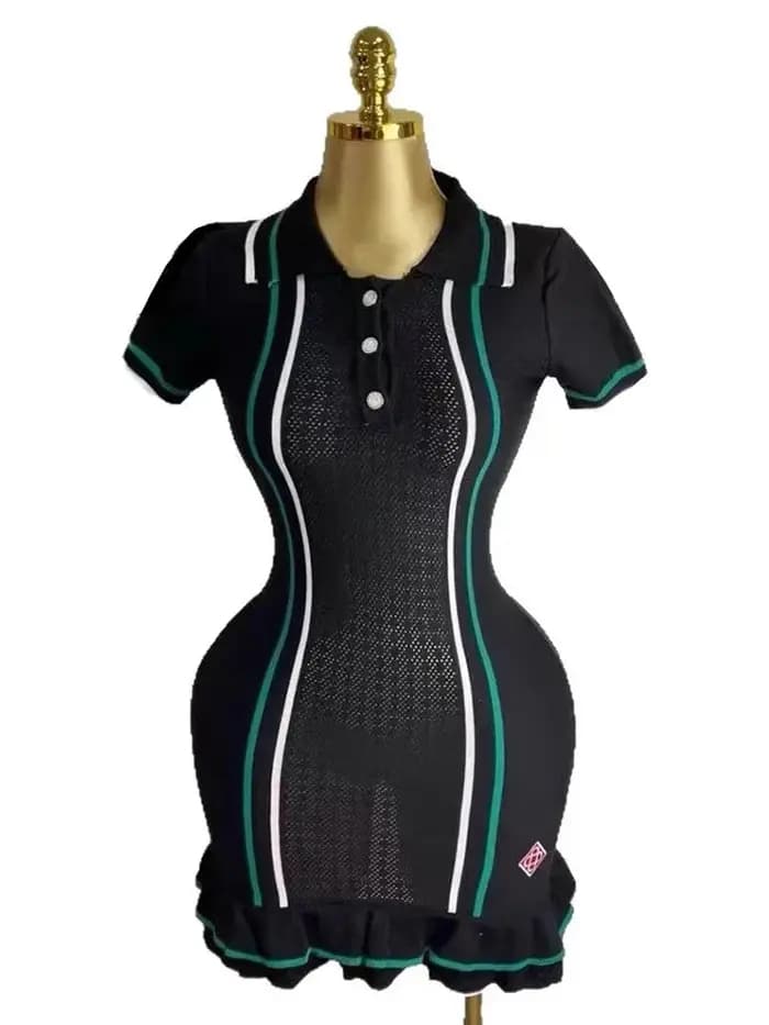 Robe courte tricotée à volants pour l'été, mini robe sexy à col tournant, vêtements de rue pour fête, 2025