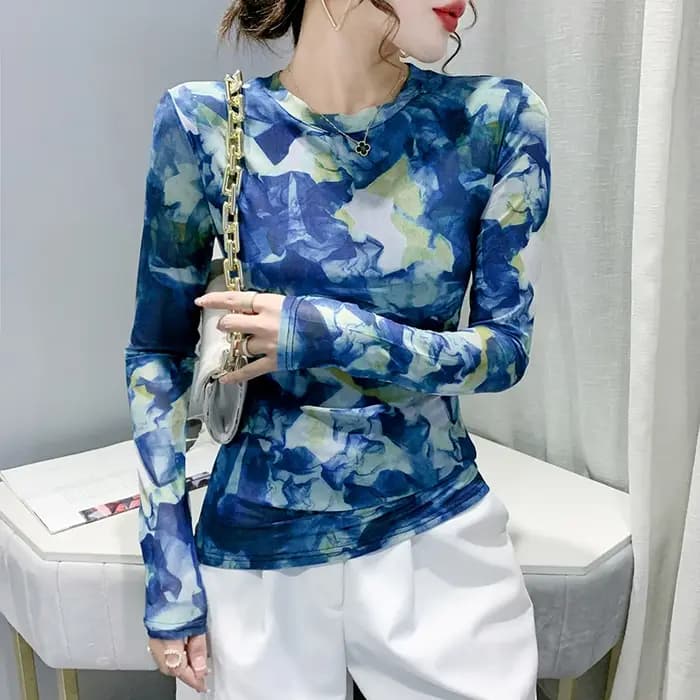Taille S-3XL Automne Printemps Manches sulfO-cou T-shirt Bol Solide Extensible Imprimé Maille Économ