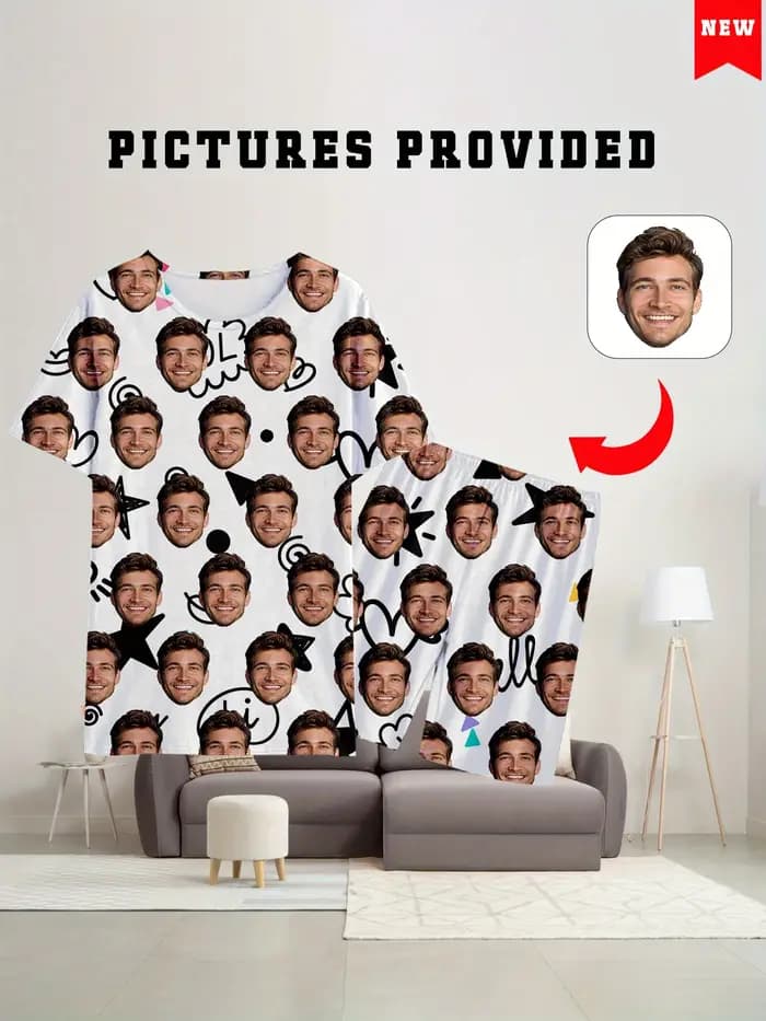 Photo personnelle personnaliser pyjamas confortable ample maison ensemble saint valentin cadeau hommes femmes visage