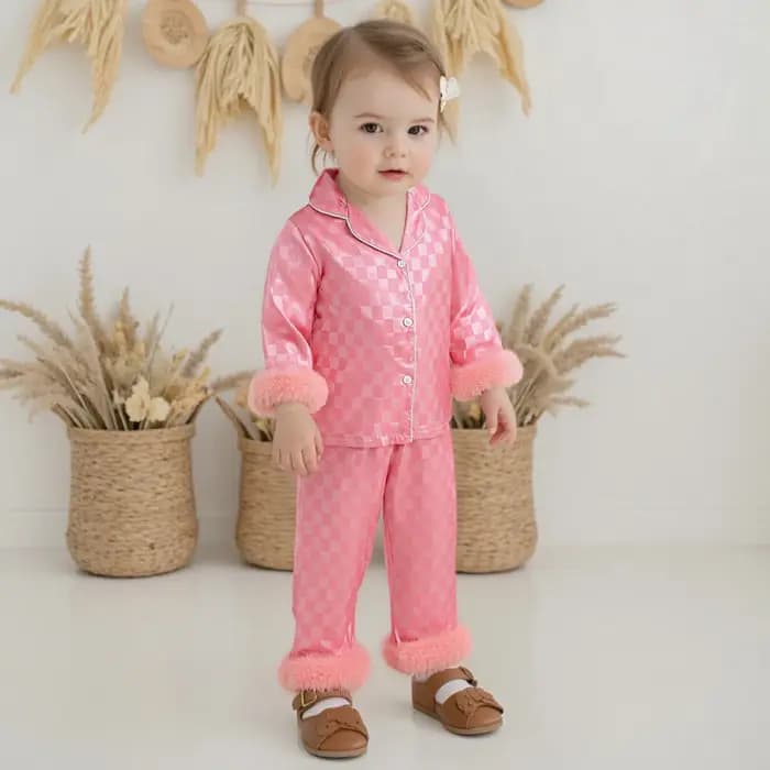 Ensemble pyjama à carreaux pour bébés filles