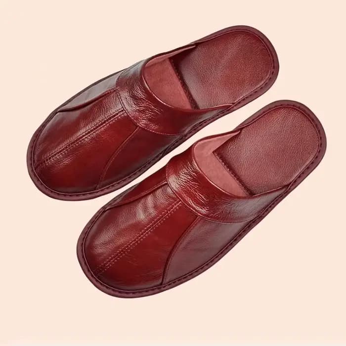 Chaussons de Confort Premium pour Hommes en Cuir Véritable Noir, Chaussures d'Intérieur à Bout Fermé