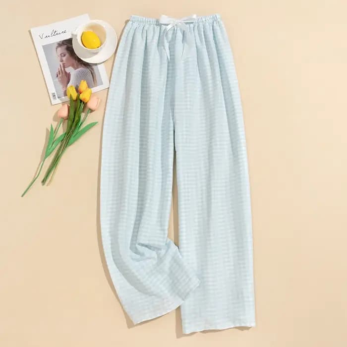 Pantalon de pyjama Simple en coton et Viscose pour femmes, vêtements de chambre imprimés à carreaux, pantalons de maison, printemps et été, 2025