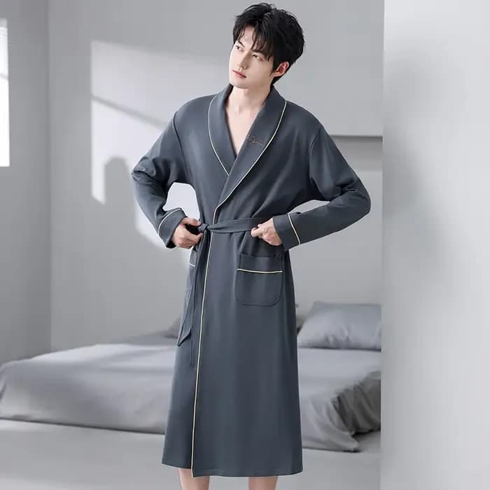 Printemps automne peignoir hommes 100% coton haut de nuit Kimono Robes pour homme solide
