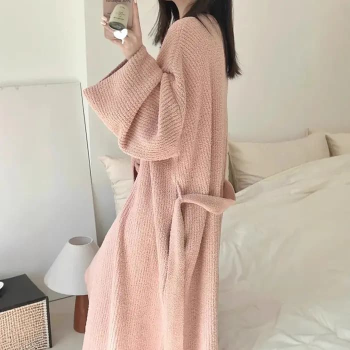 Robe Chaleureuse Femme Automne Hiver Grande Taille Pyjama Femme Cardigan Loungewear Ample Robe de Nuit Décontractée pour Filles et Femmes