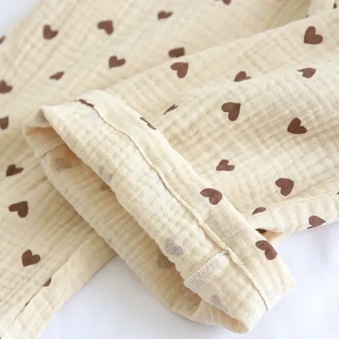 Femmes Pyjamas 2 pièces ensemble 100% coton gaze à manches longues pantalon mignon ours imprimé