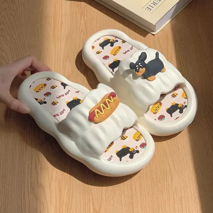 Pantoufles de bain pour femmes en forme de hot-dog de dessin animé