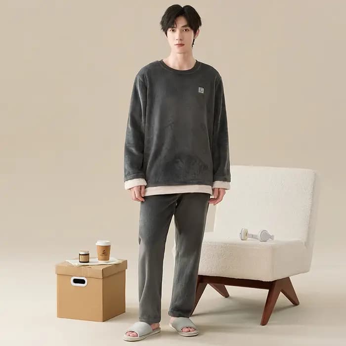 Le plus récent hiver épais chaud flanelle pyjamas ensemble hommes corail polaire Pijama Hombre