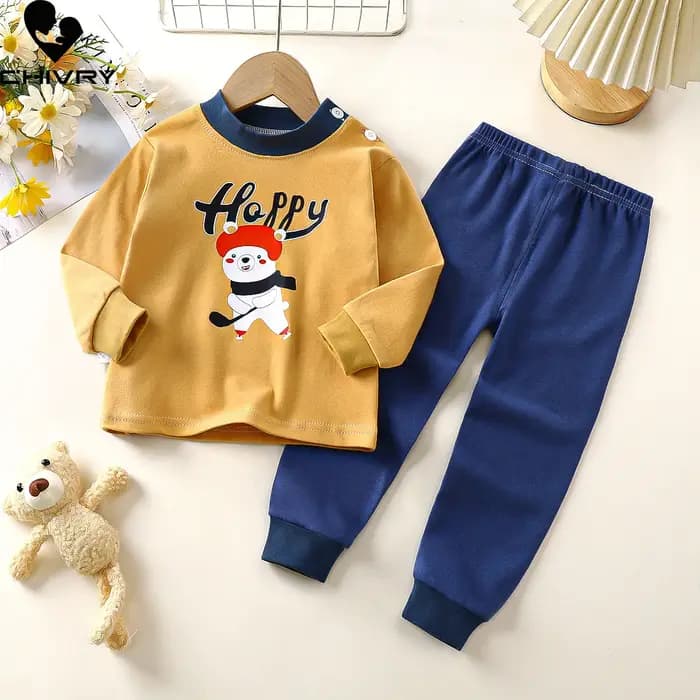Garçons filles automne pur coton Pyjamas enfants dessin animé imprimé à manches longues t-shirts hauts + pantalons