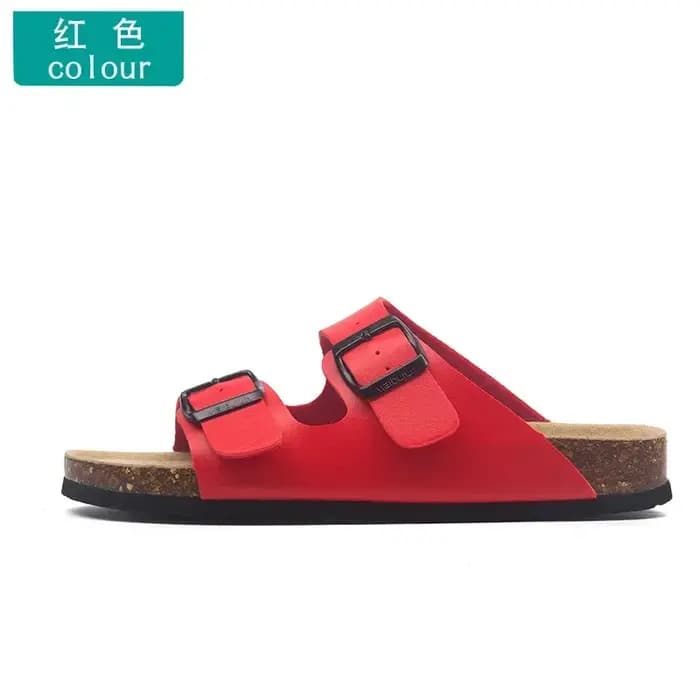 Pantoufles femmes boucle fond plat pantoufles en liège homme été unisexe plage bouton extérieur sandales décontractées concepteur dames chaussures