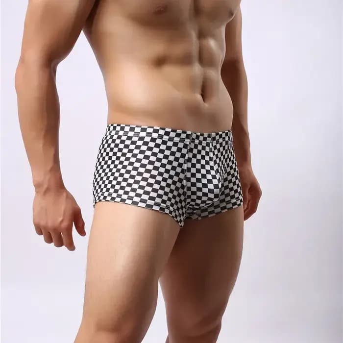 Boxer de Marque en Coton pour Homme, Sous-Vêtement Respirant à Carreaux, Doux
