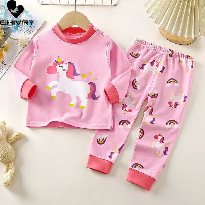 Garçons filles automne pur coton Pyjamas enfants dessin animé imprimé à manches longues t-shirts hauts + pantalons