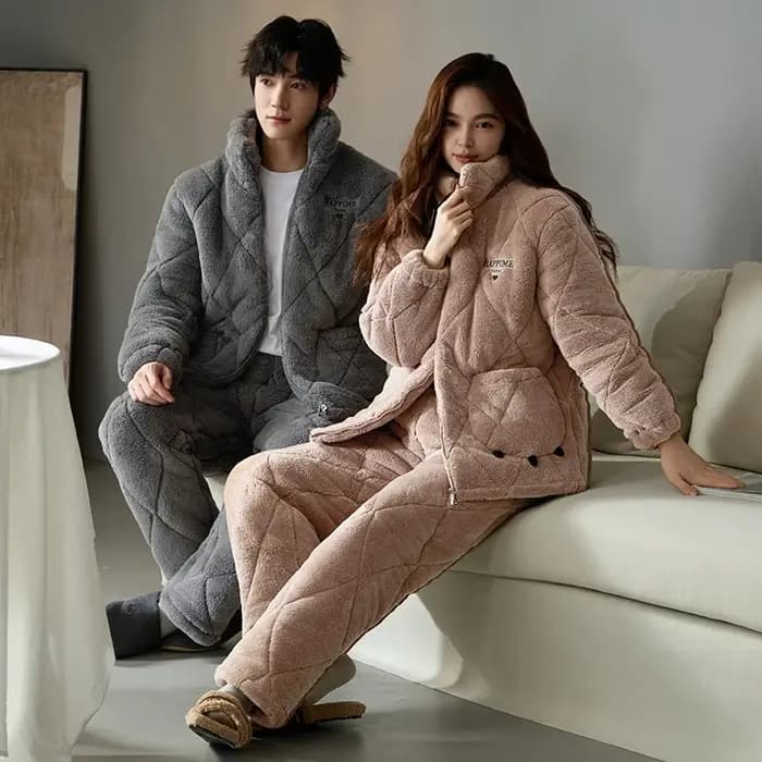 Épais chaud hiver Couple pyjamas ensemble 3 couches pince coton pyjamas décontracté doux M-3XL amoureux Homewear vêtements