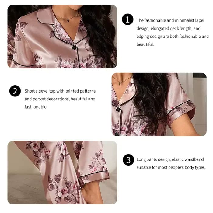 Pyjama en satin à imprimé floral pour femmes