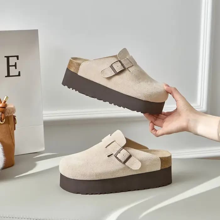 Sandales d'été tendance pour femmes à semelle épaisse, style mule, avec boucle, bout couvert, semelle rétro, en EVA souple