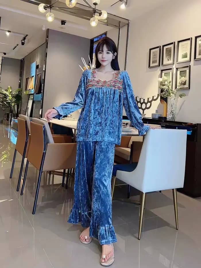 Hiver femme Pyjamas nouveau chaud or velours ensemble de vêtements de nuit printemps automne maison