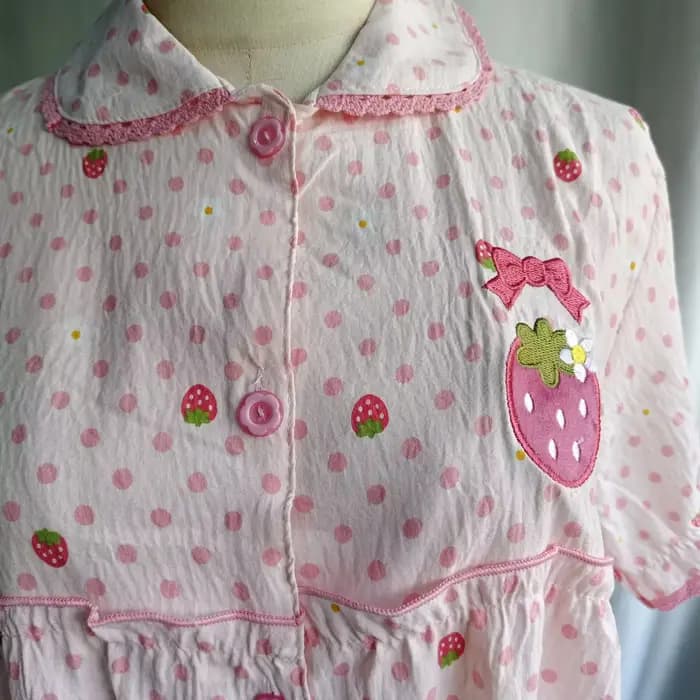 Gagaich – pyjama brodé de fraises pour femmes, Look d'été, Slim, col pour bébé, Cardigan, vêtements de maison, ensemble de sortie pour étudiants