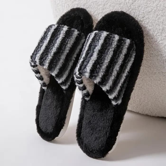 Chaussons à bout ouvert en polaire Teddy rayés colorés pour femmes