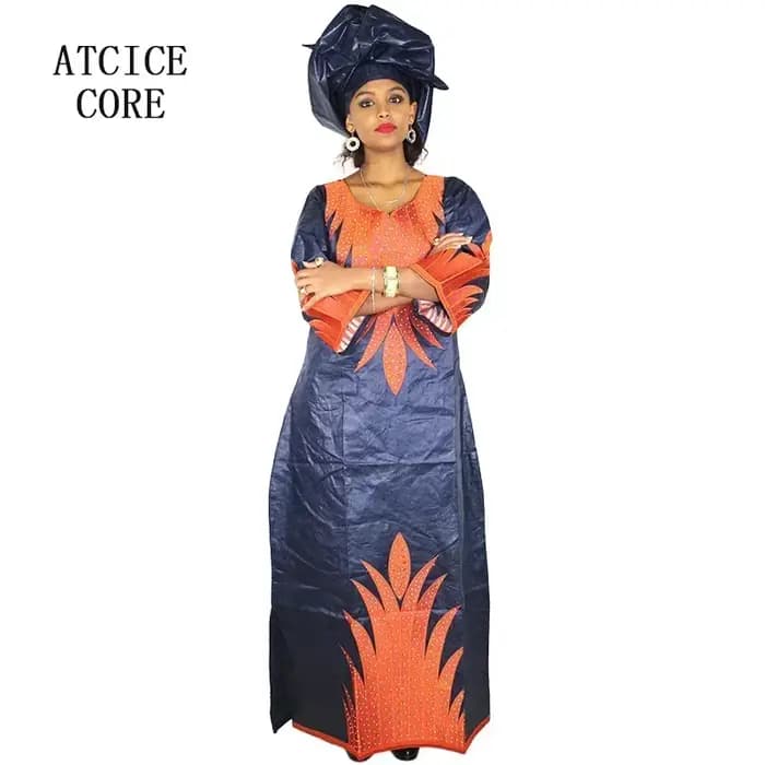 Robe africaine longue en tissu bazin riche pour femme