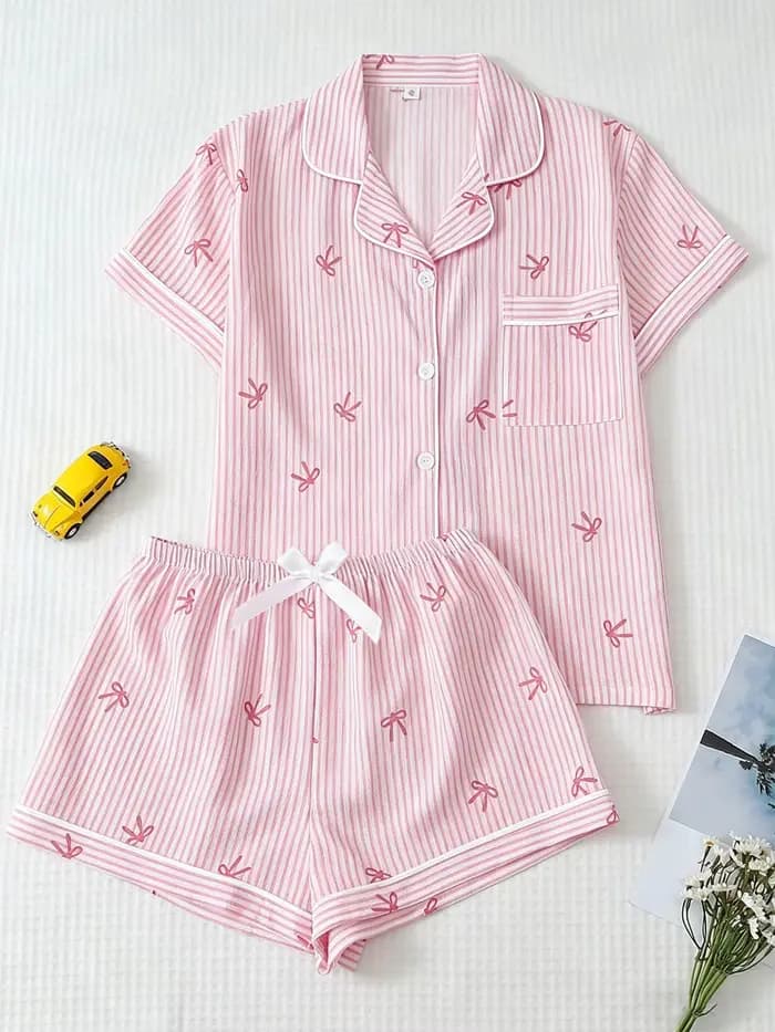 Pyjama rayé classique, ensemble de pyjama pour femmes