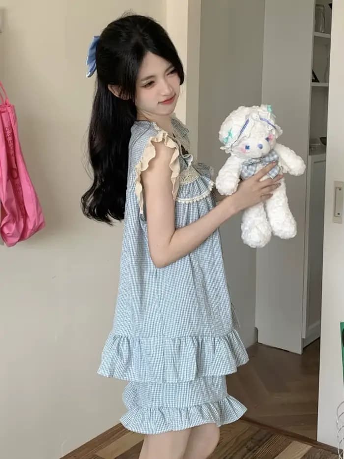 Ensemble de pyjama à volants de style japonais pour femmes