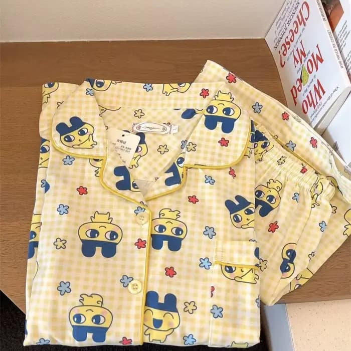 Ensemble pyjama imprimé Tamagotchi – Vêtements de nuit d'été en coton à manches courtes pour femmes (Shorts et haut