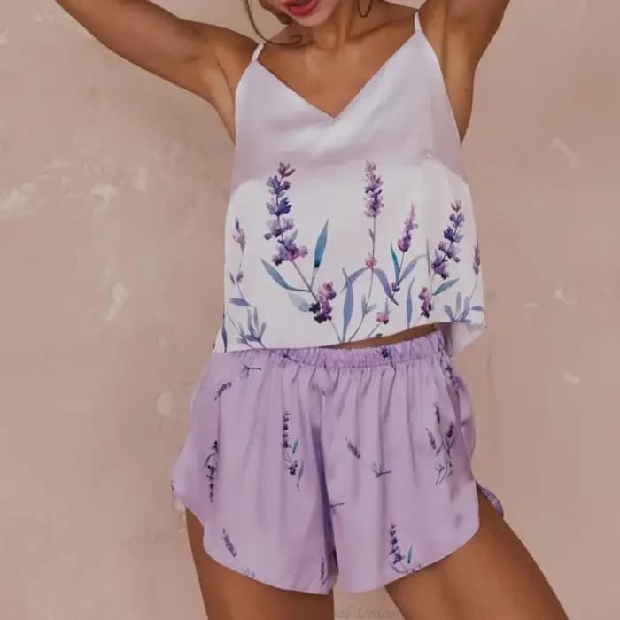 Ensemble de pyjamas d'été en satin pour femmes, vêtements de nuit College de fleurs de µ, pyjamas sexy à col en V, vêtements d'intérieur en fibre, vêtements de détente