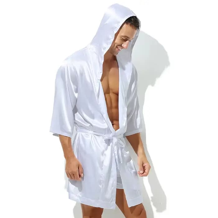 Vente chaude hommes été peignoir mâle soie à manches courtes Robe de bain Sexy